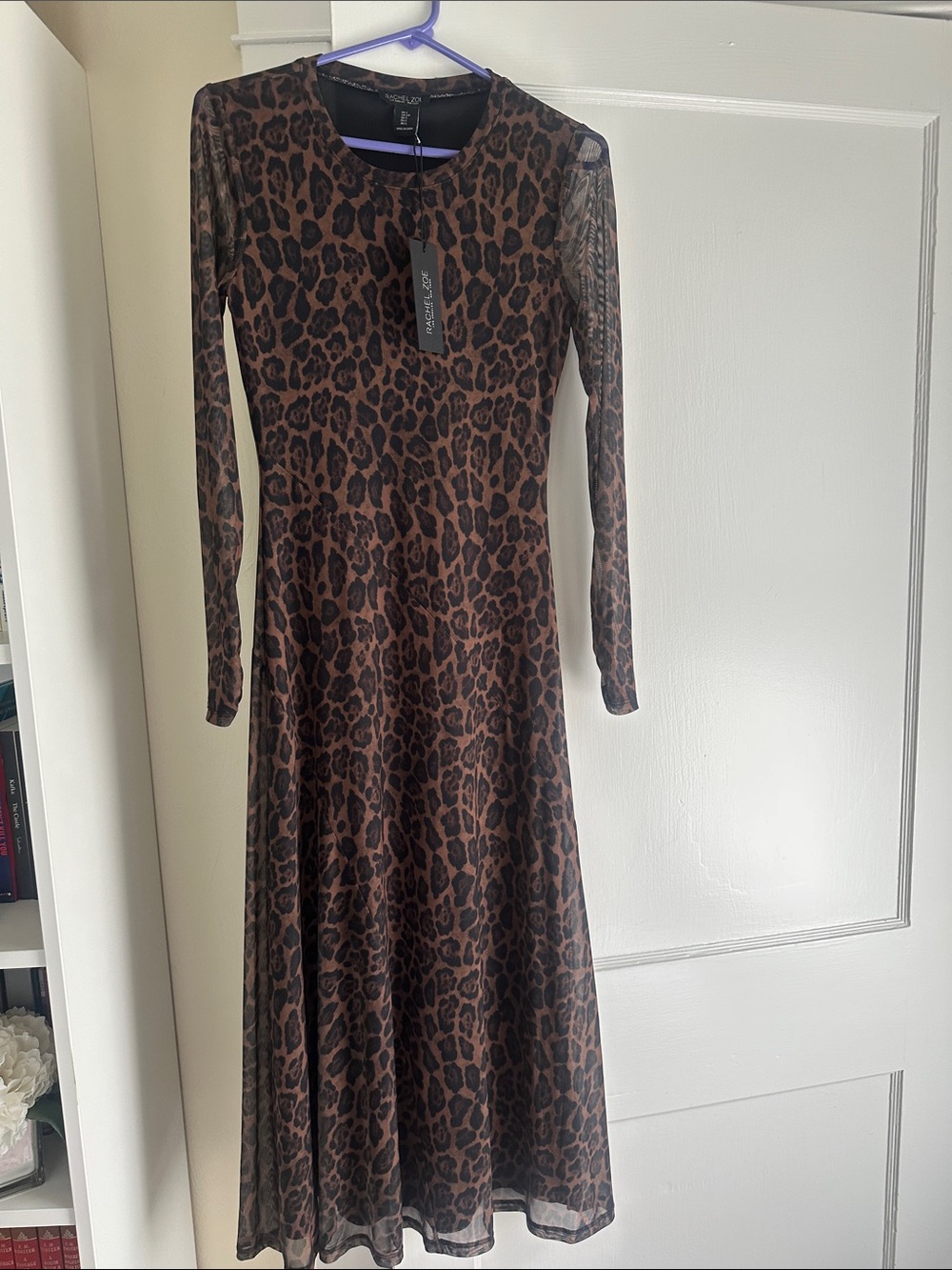 Rachel Zoe Brown and Black Leopard Print Long Sleeve Midi Dress